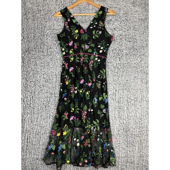 Sam Edelman Botanical Sheer Midi Dress Black with Floral Embroidery Size 0 $168 - Picture 3 of 16